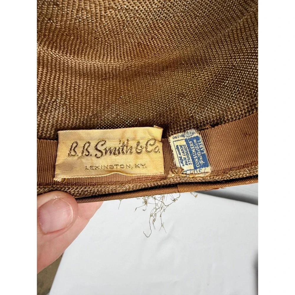 Vintage B.B. Smith & Co Bronze Woven Straw Boater Hat Floral Pearl Trim Kentucky
